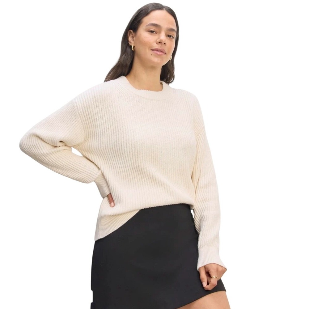 EVERLANE The Cocoon Crew In Cream Organic‎ Cotton Long Sleeve Size XS